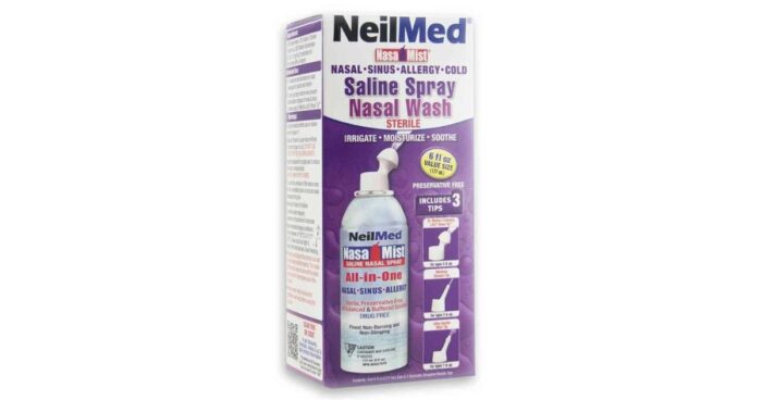 NasaMist nasal spray 177 ml is an effective product designed to relieve allergic rhinitis, allergic asthma, post-nasal drip, sinus pressure, nasal congestion, and other issues affecting the nasal cavity. The pack includes a 177 ml bottle with three specially designed nozzles for both children and adults.