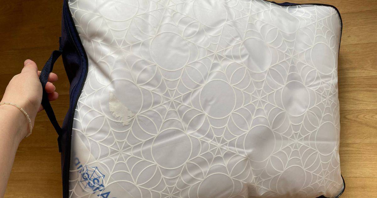 The anti dust mite duvet arrived in a translucent, zip-close bag decorated with a cobweb motif.